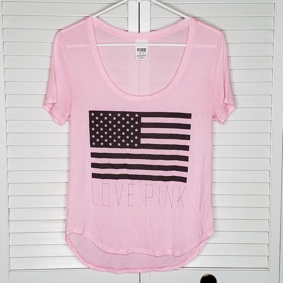 PINK Victoria's Secret Tops - PINK VS American Flag Love Pink Sheer T-Shirt